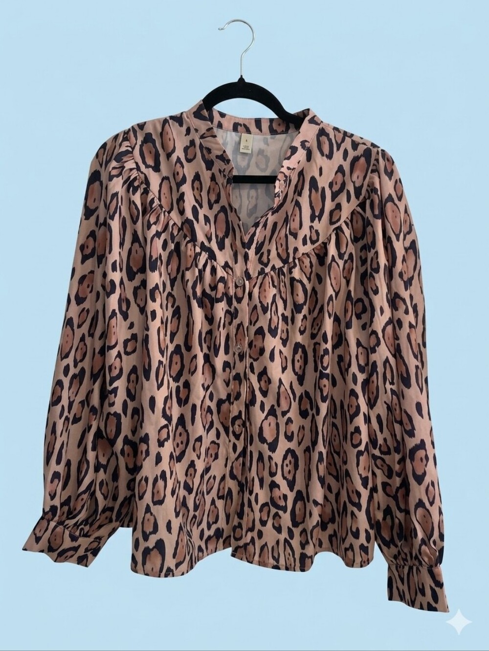 Mocha Leopard Print Balloon Sleeve Blouse Top - NWT Size Medium